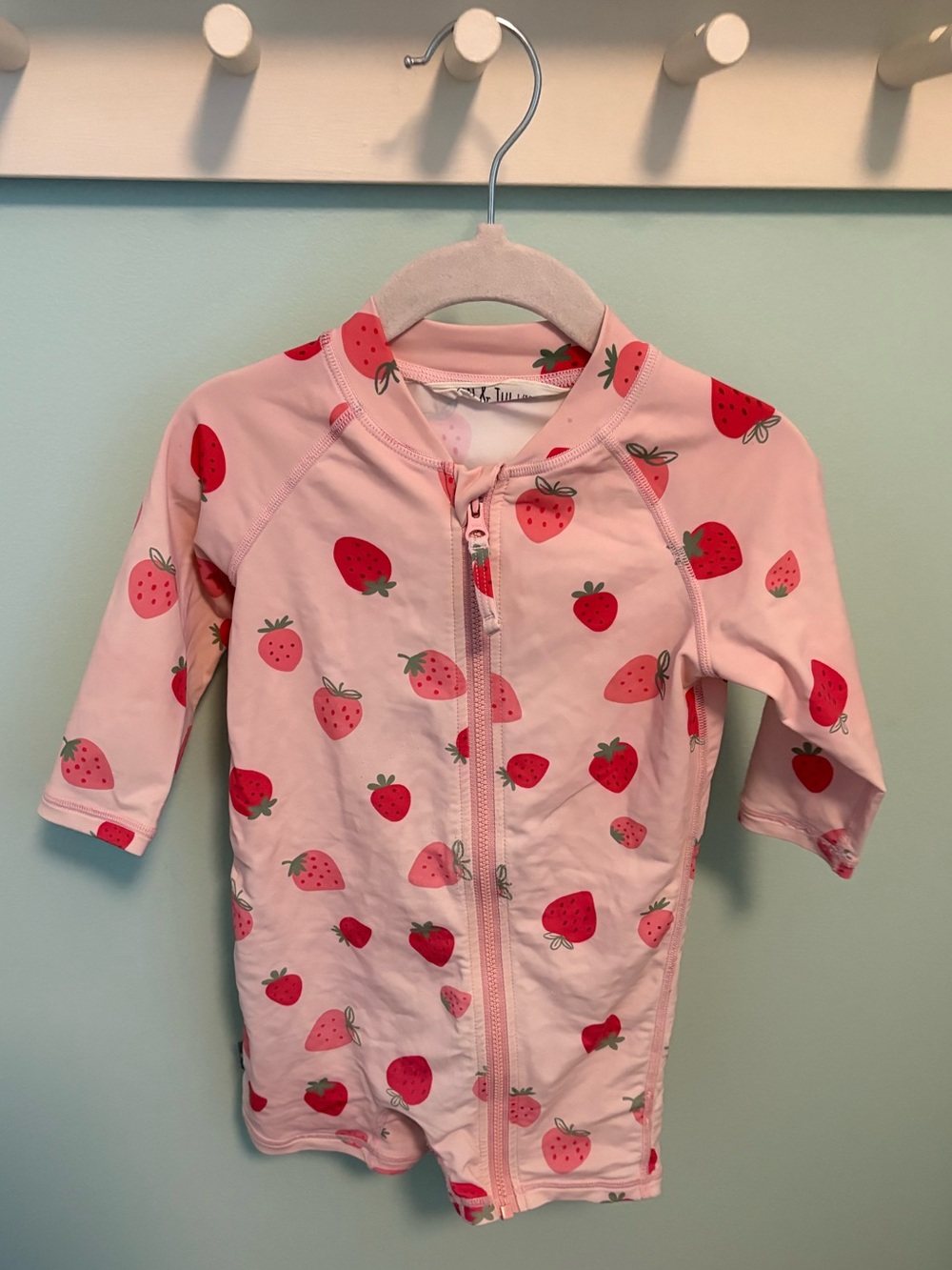 Jan & Jul Pink Strawberry Print Zippered Baby Swimsuit